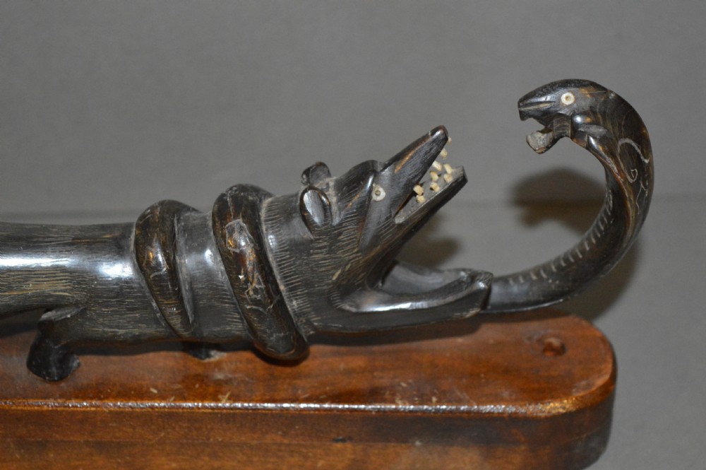 Indian Horn Statue Mongoose Fighting Cobra ,c1890 View II