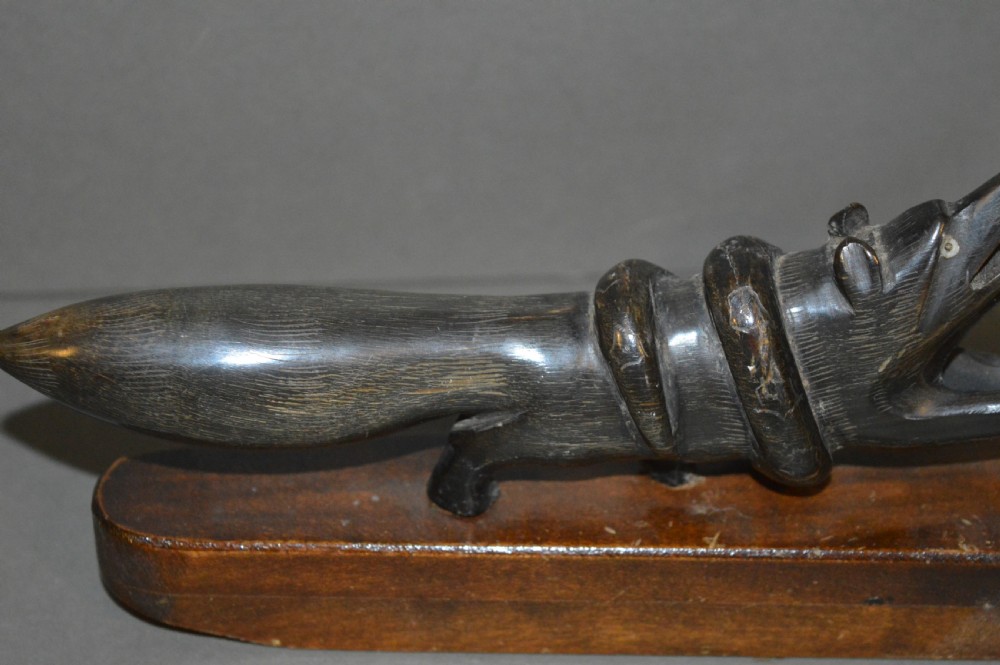 Indian Horn Statue Mongoose Fighting Cobra ,c1890 View III