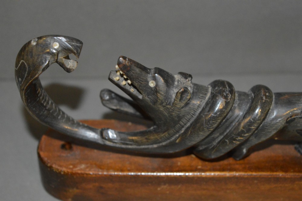 Indian Horn Statue Mongoose Fighting Cobra ,c1890 View VII