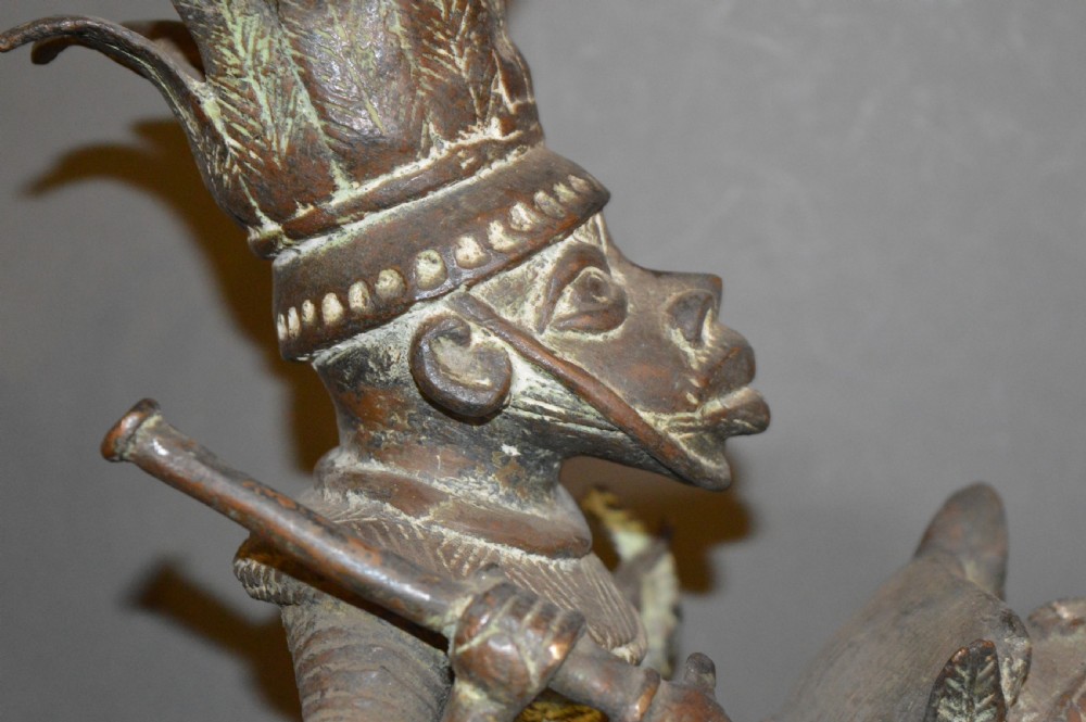 Large (7kg) African Benin Bronze Statue, c 1920 View III