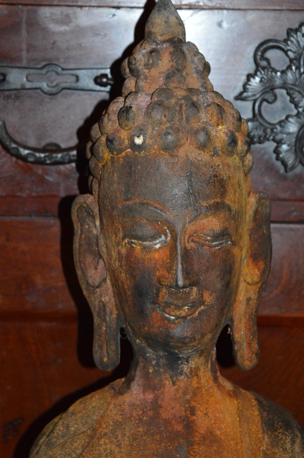 Large (90cm) Tibetan Carved Wood Buddha Statue, c1890 View II