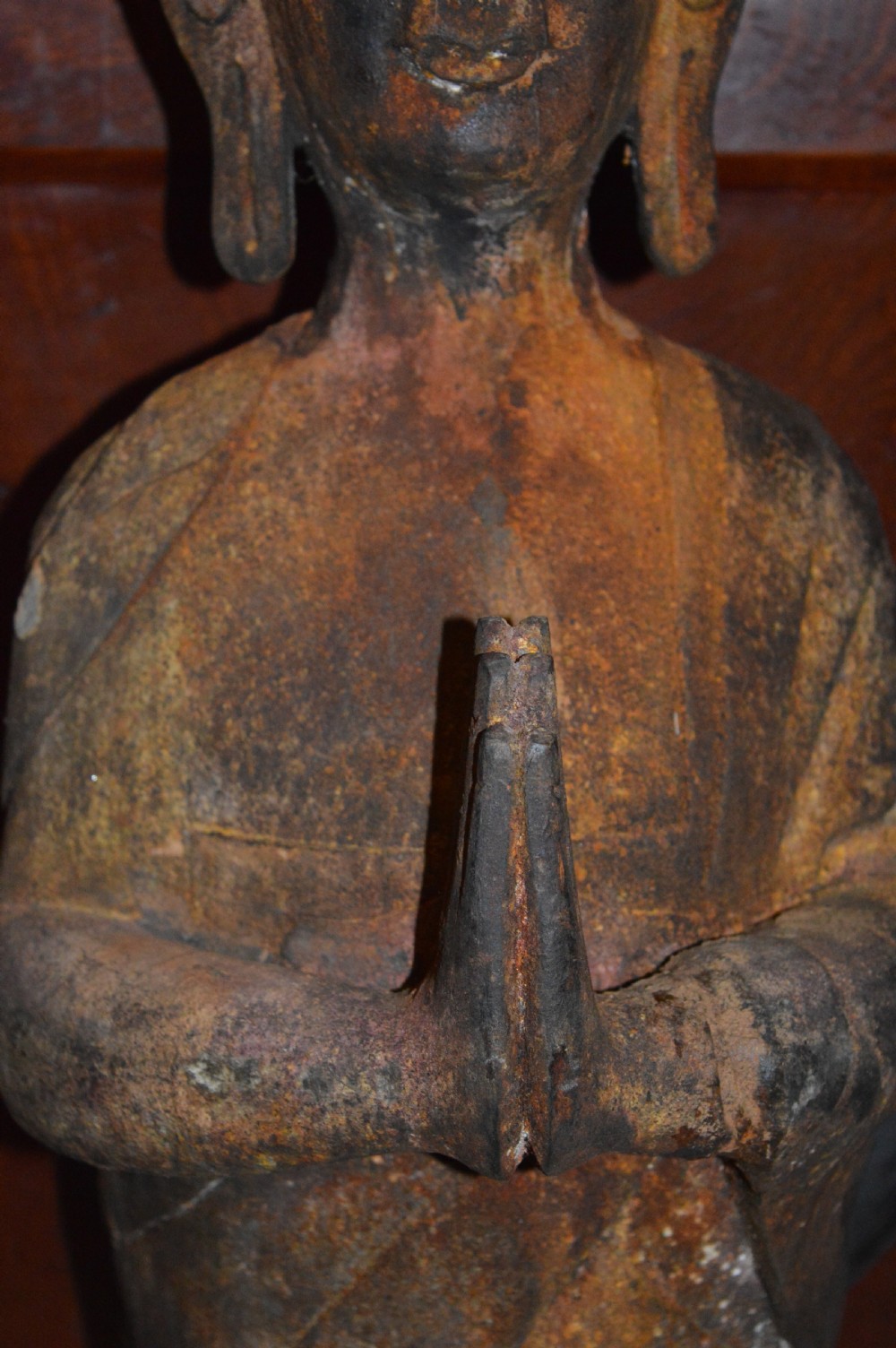 Large (90cm) Tibetan Carved Wood Buddha Statue, c1890 View III