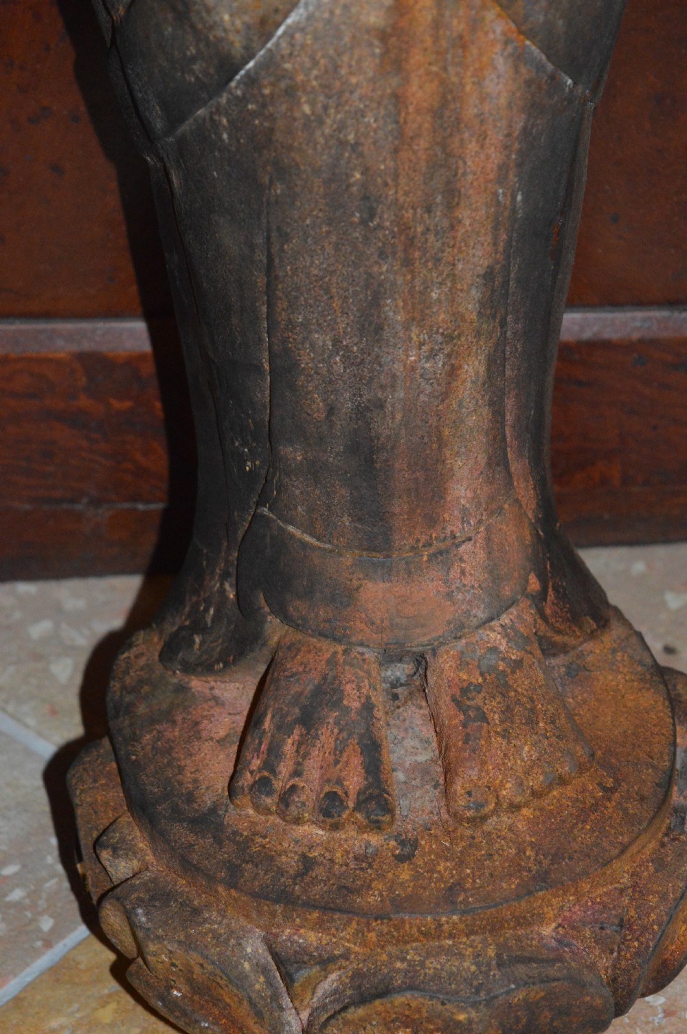 Large (90cm) Tibetan Carved Wood Buddha Statue, c1890 View IV