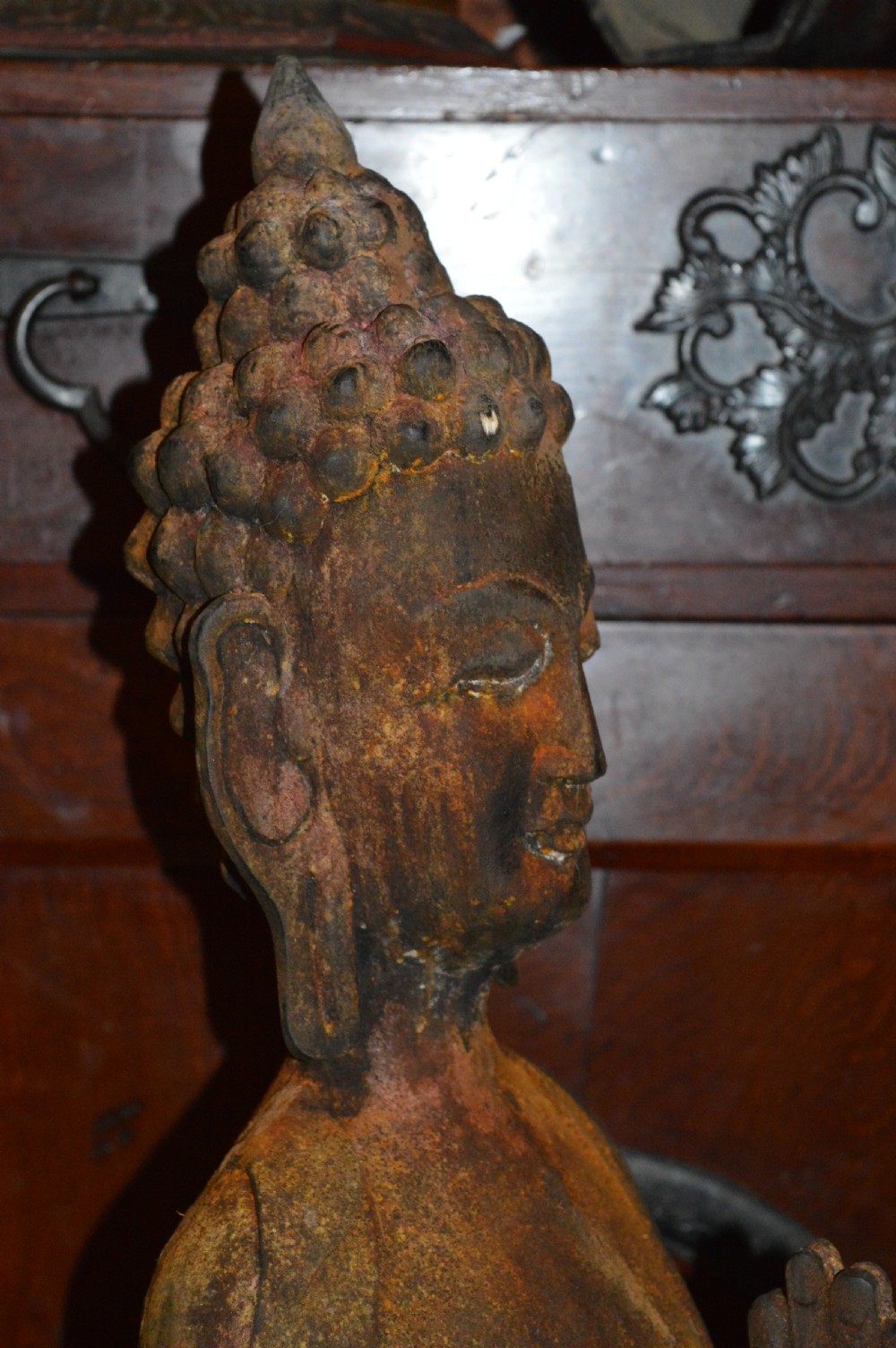 Large (90cm) Tibetan Carved Wood Buddha Statue, c1890 View VI