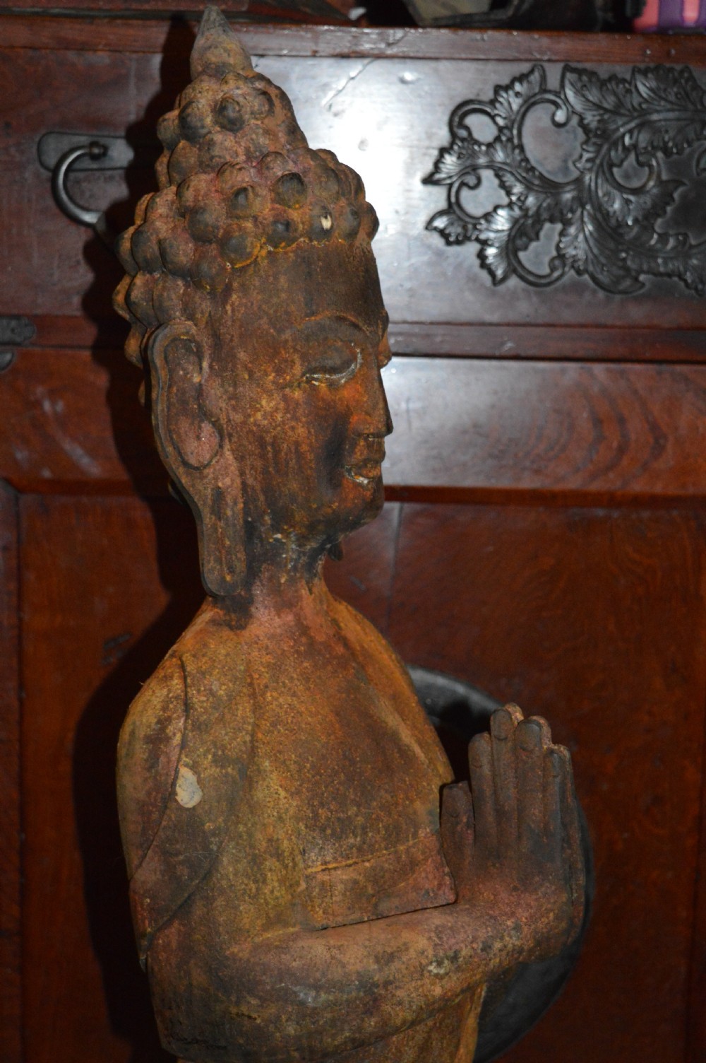 Large (90cm) Tibetan Carved Wood Buddha Statue, c1890 View VII