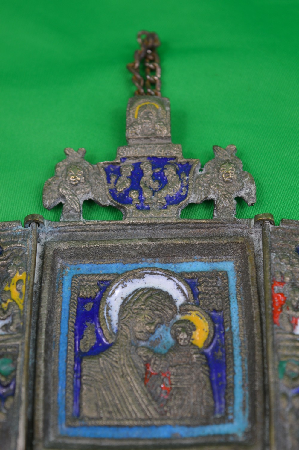 Russian Bronze / Enamel Triptych Icon, c1880 View II