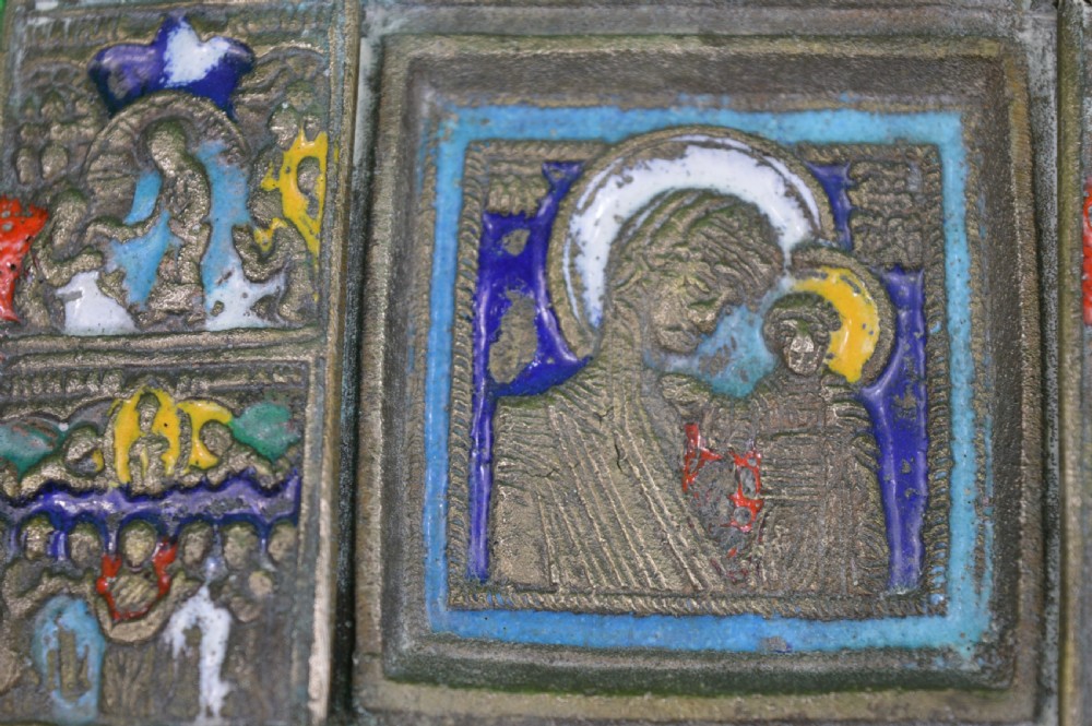 Russian Bronze / Enamel Triptych Icon, c1880 View III