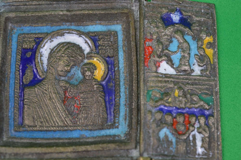 Russian Bronze / Enamel Triptych Icon, c1880 View IV