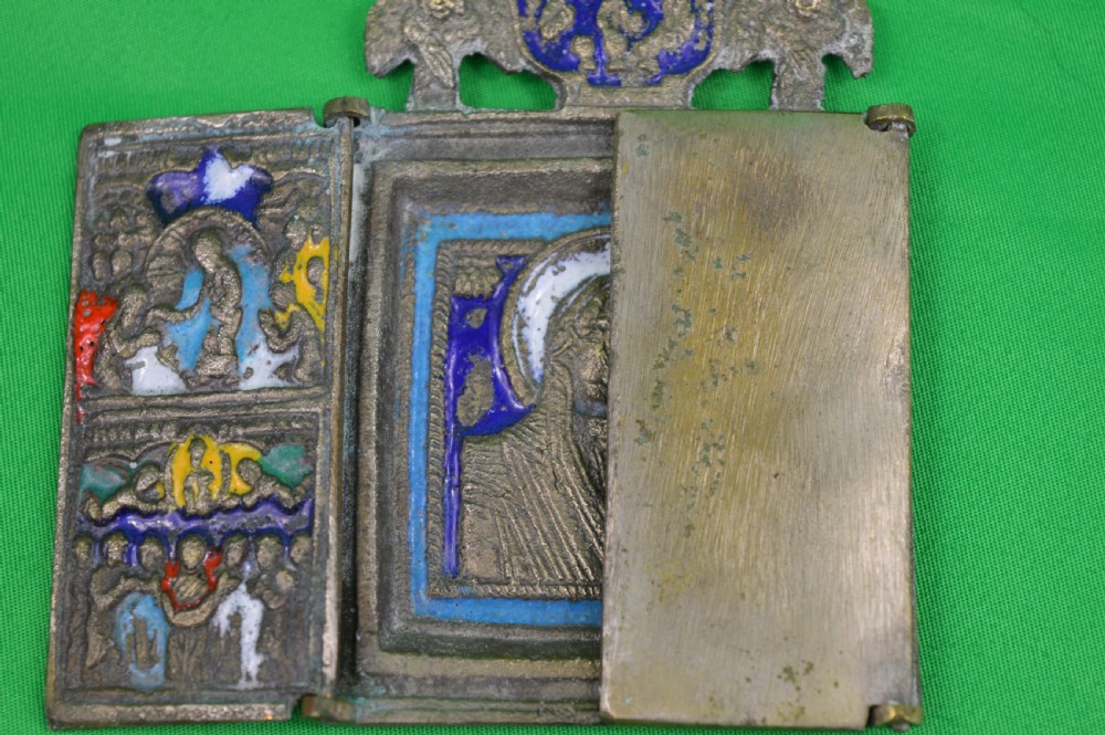 Russian Bronze / Enamel Triptych Icon, c1880 View VI
