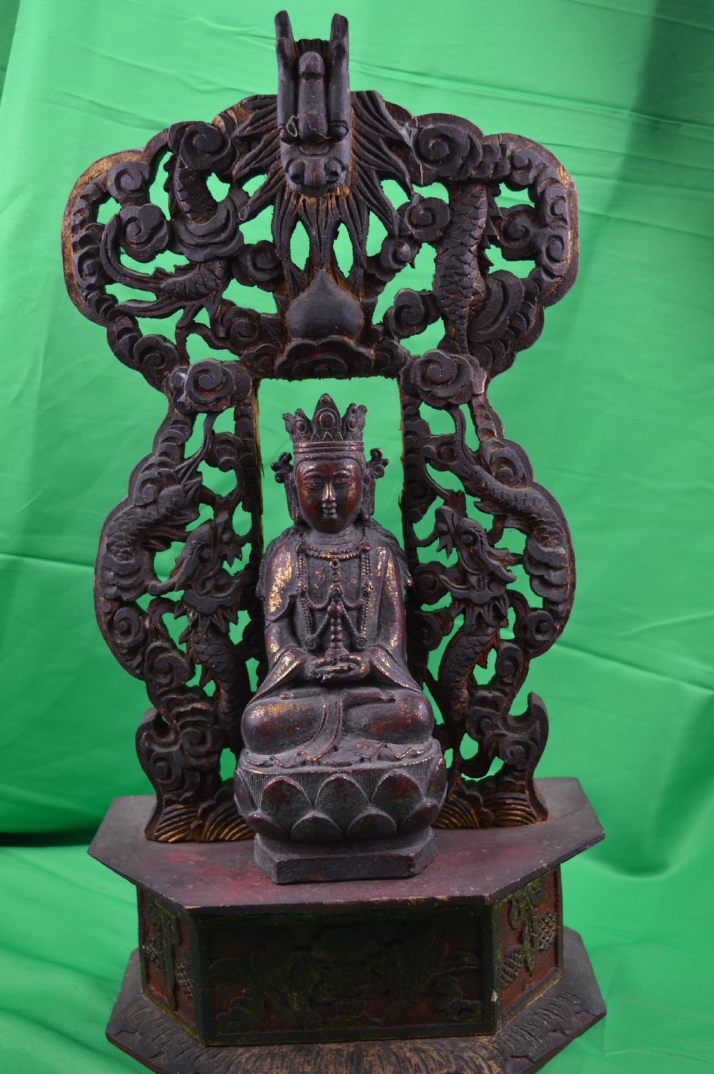 Chinese Bronze Buddha On Carved Altar,c1850