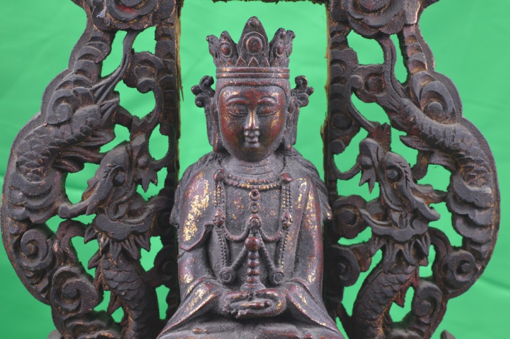 Chinese Bronze Buddha On Carved Altar,c1850 View IV