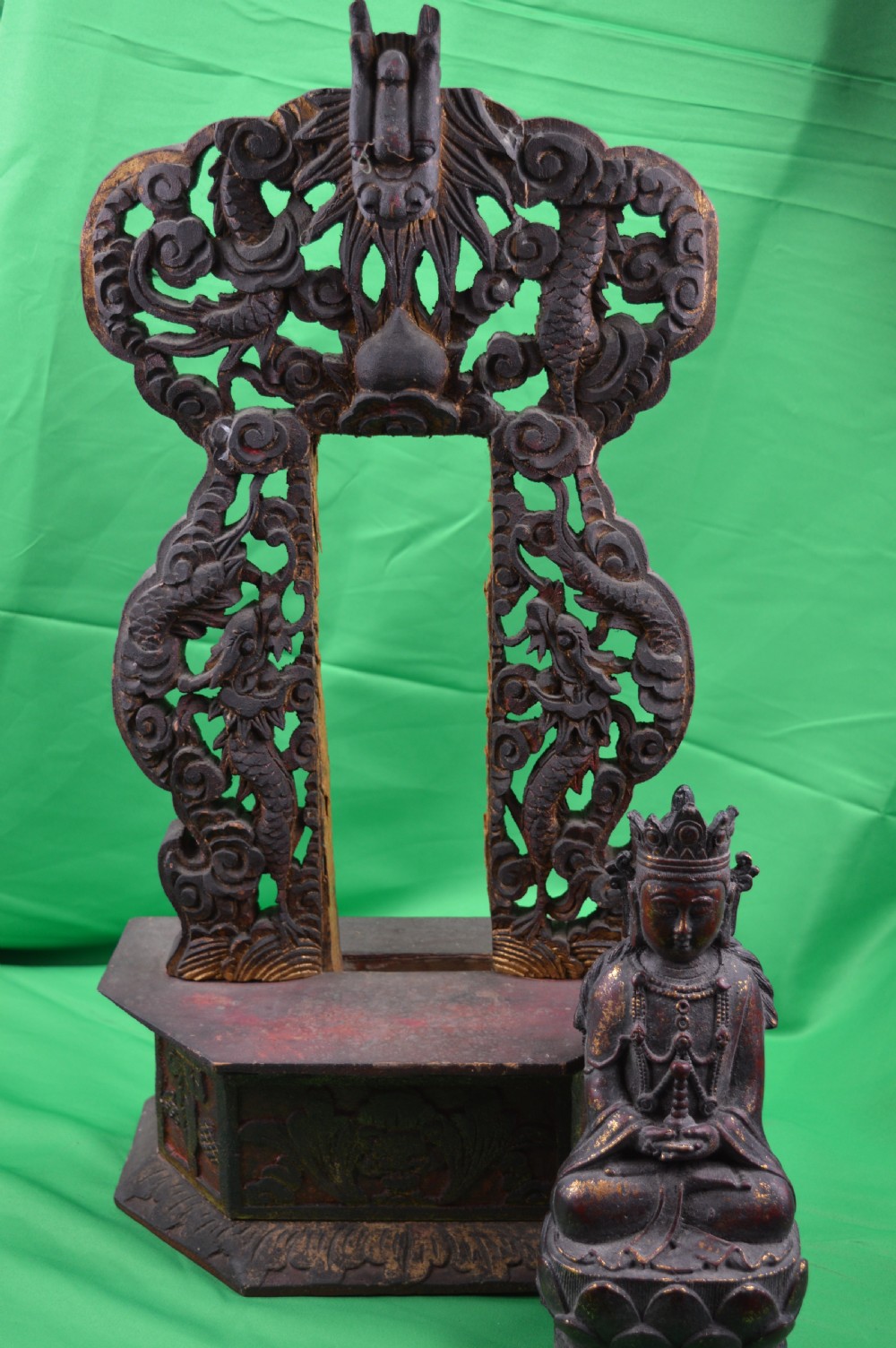 Chinese Bronze Buddha On Carved Altar,c1850 View V