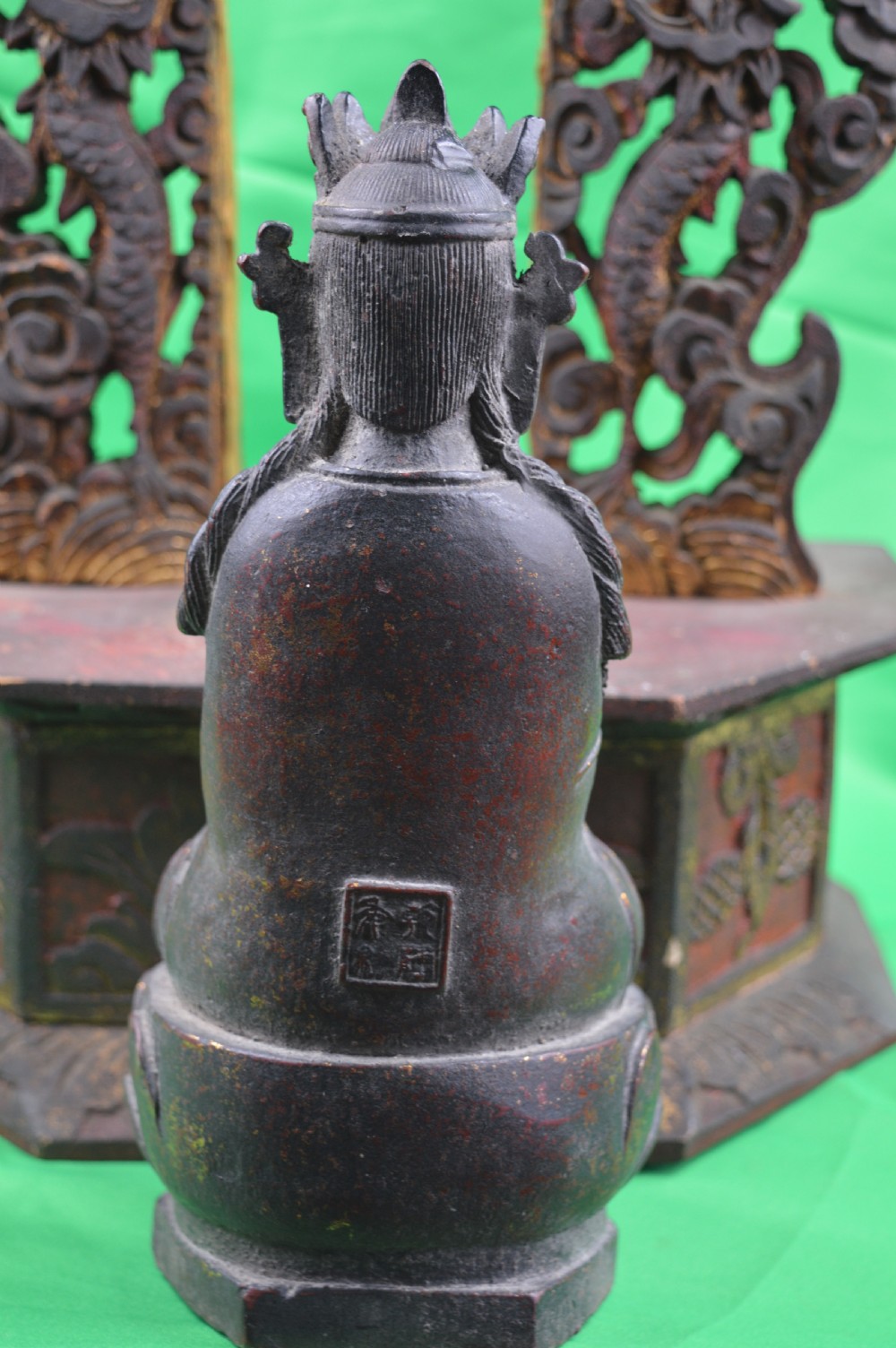 Chinese Bronze Buddha On Carved Altar,c1850 View VI