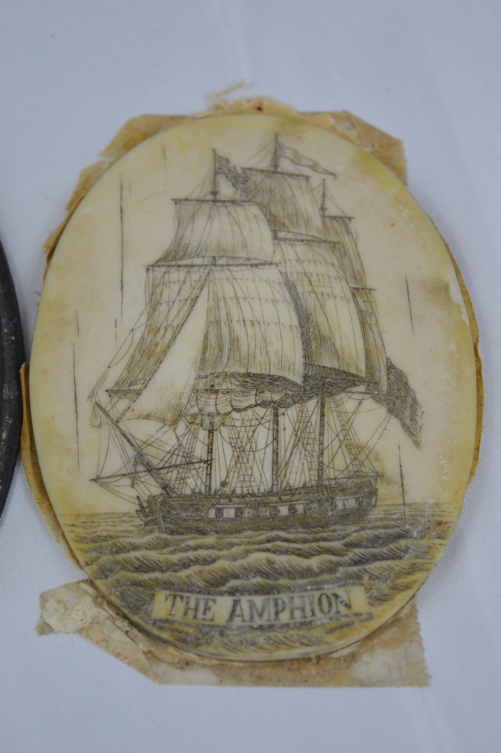 Framed Whale Bone Scrimshaw Picture, c1800 View VIII