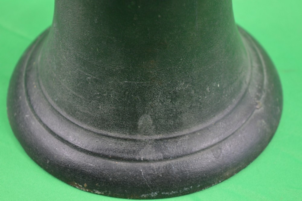 A nineteenth-century cast bronze ships bell featuring a dark aged patina, subtle molded body ring detailing, and an upper mounting lug. View III