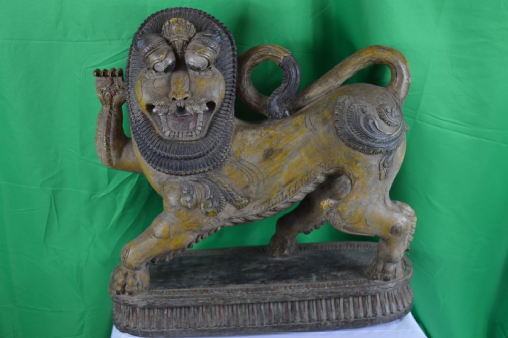 Large (25kg) Carved Tibetan Temple Lion,c1890