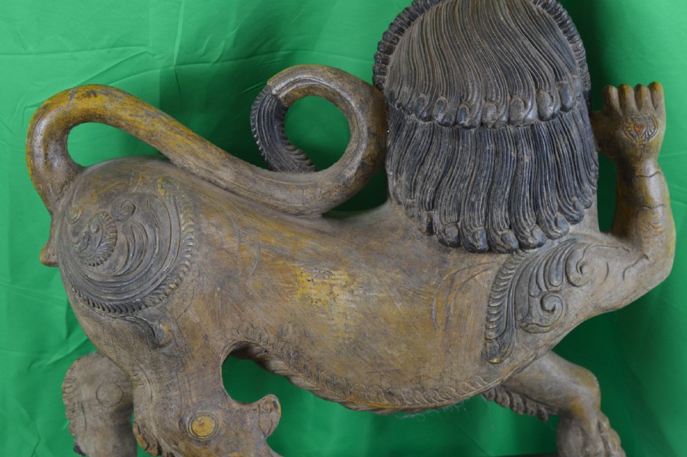 Large (25kg) Carved Tibetan Temple Lion,c1890 View X