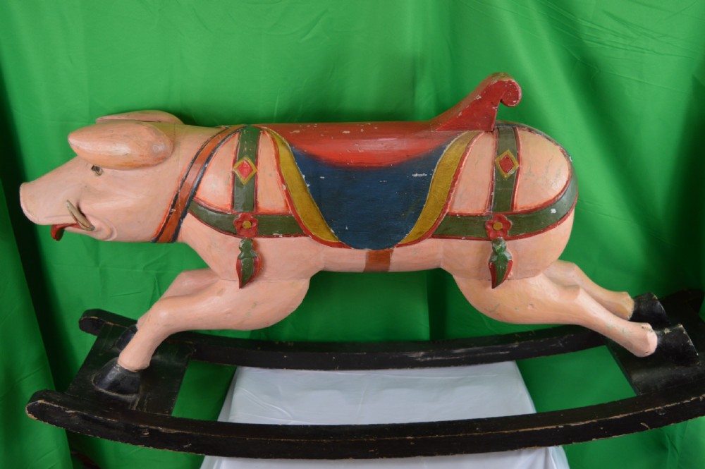 Large Carved Fairground Rocking Pig, c1920