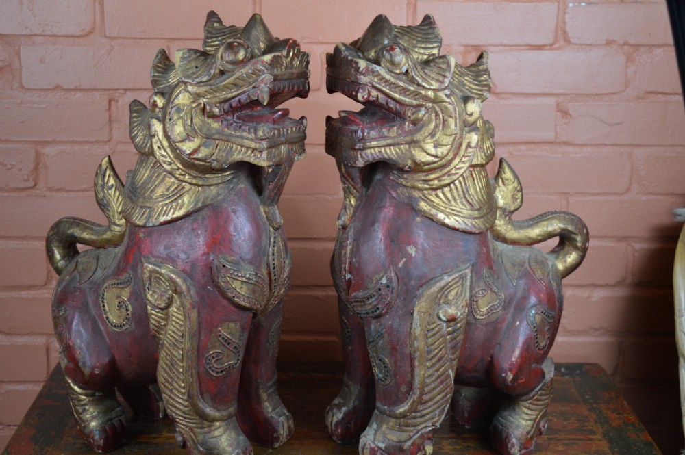 Pair Large Carved Chinese Temple Lions, c1890