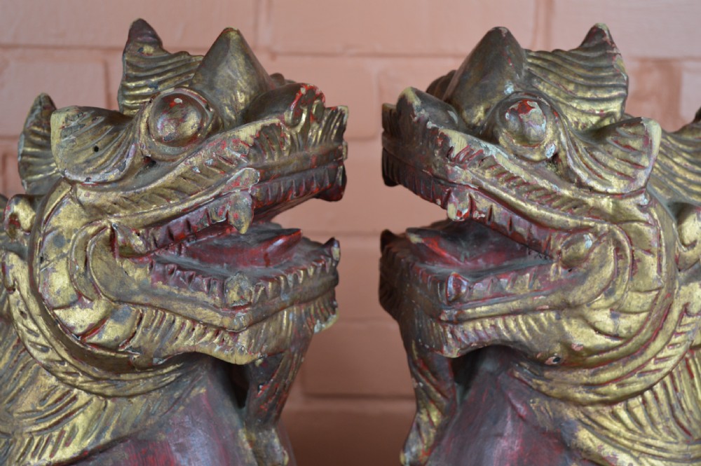 Pair Large Carved Chinese Temple Lions, c1890 View II