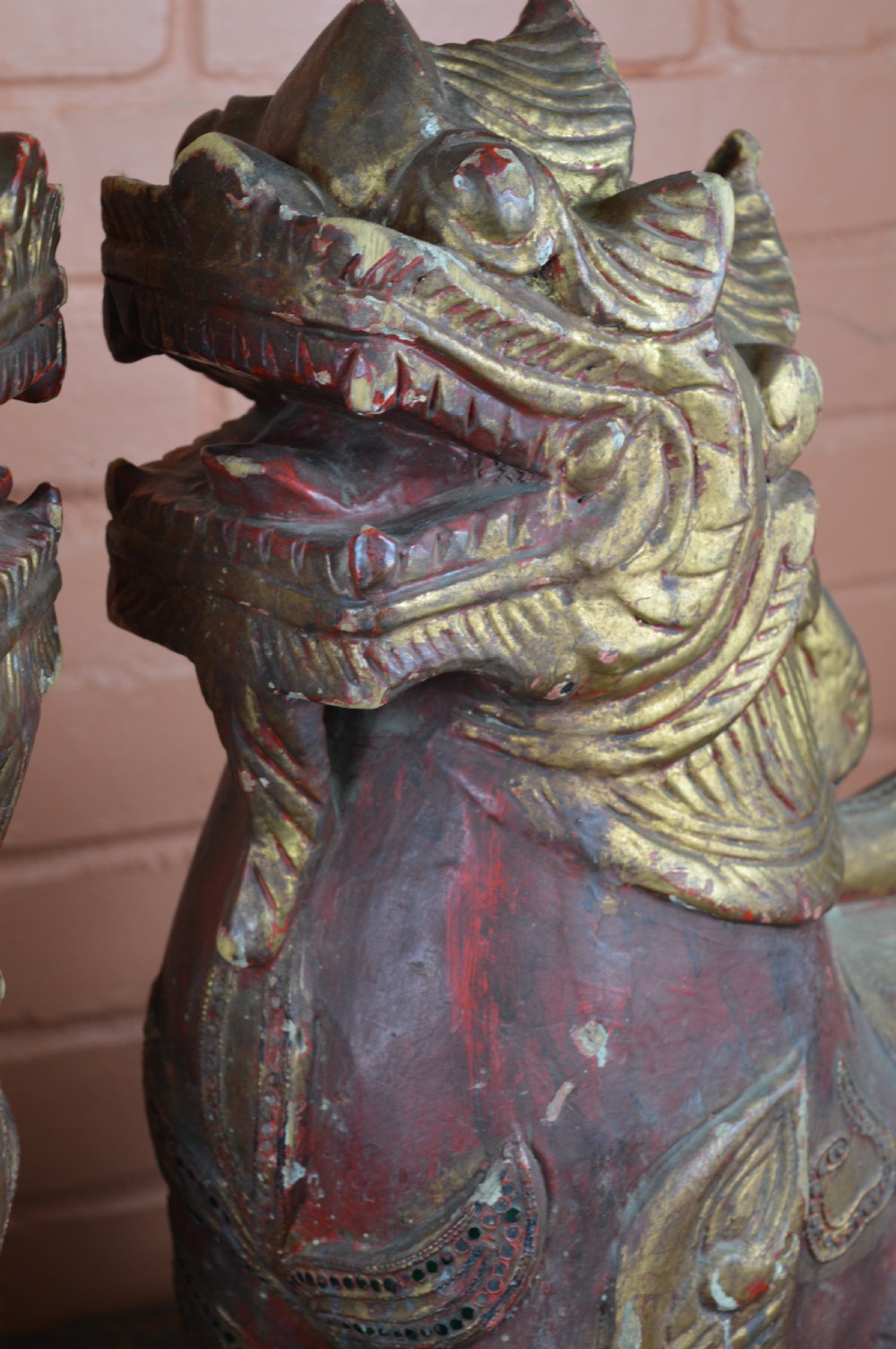 Pair Large Carved Chinese Temple Lions, c1890 View IV