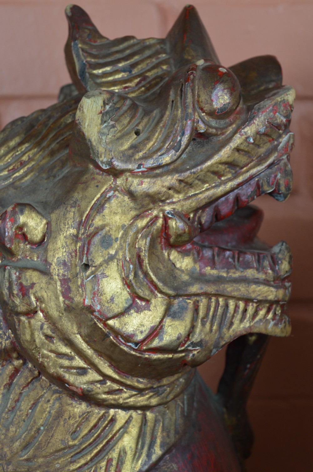 Pair Large Carved Chinese Temple Lions, c1890 View VI