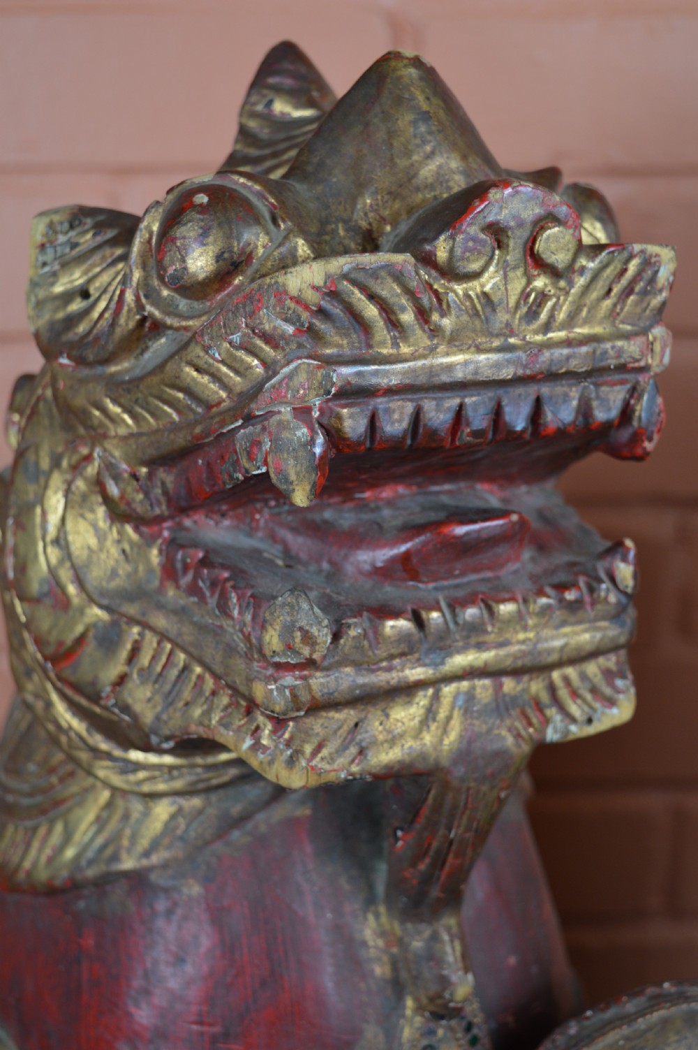 Pair Large Carved Chinese Temple Lions, c1890 View VII