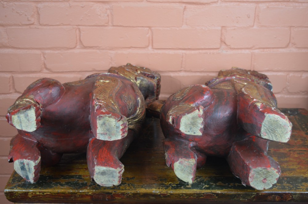 Pair Large Carved Chinese Temple Lions, c1890 View X