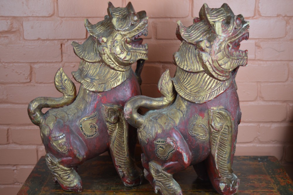Pair Large Carved Chinese Temple Lions, c1890 View XI