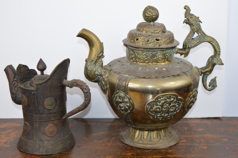 Large Tibetan Butter Teapot  And Monks Ewer, c1800