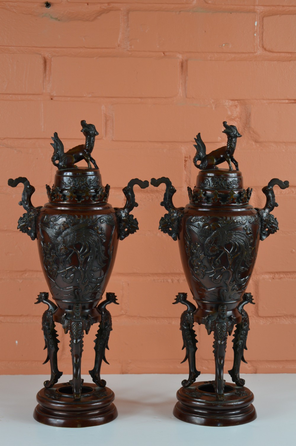 Pair Large Chinese Bronze Incense Burners, c1890