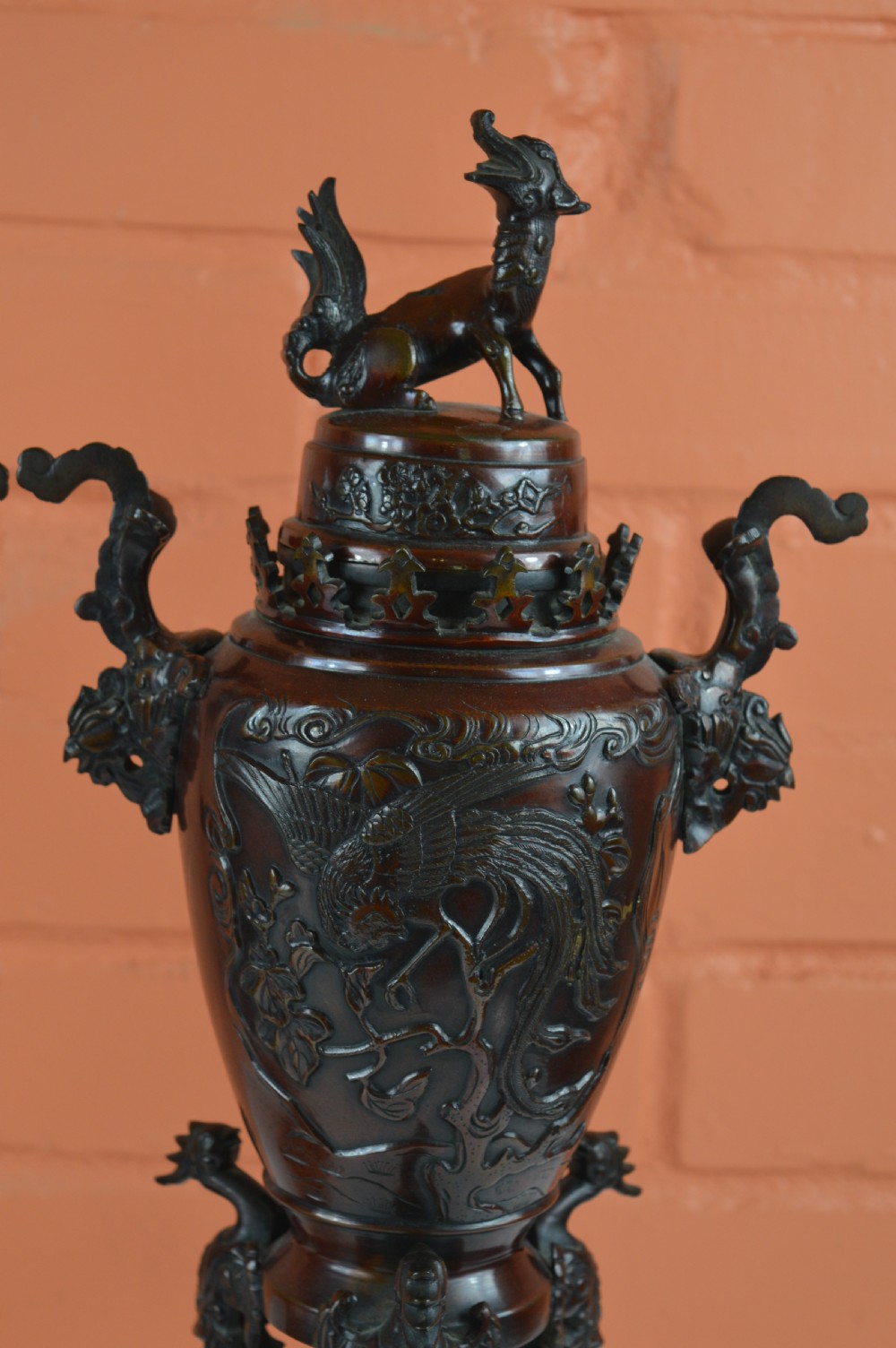 Pair Large Chinese Bronze Incense Burners, c1890 View II