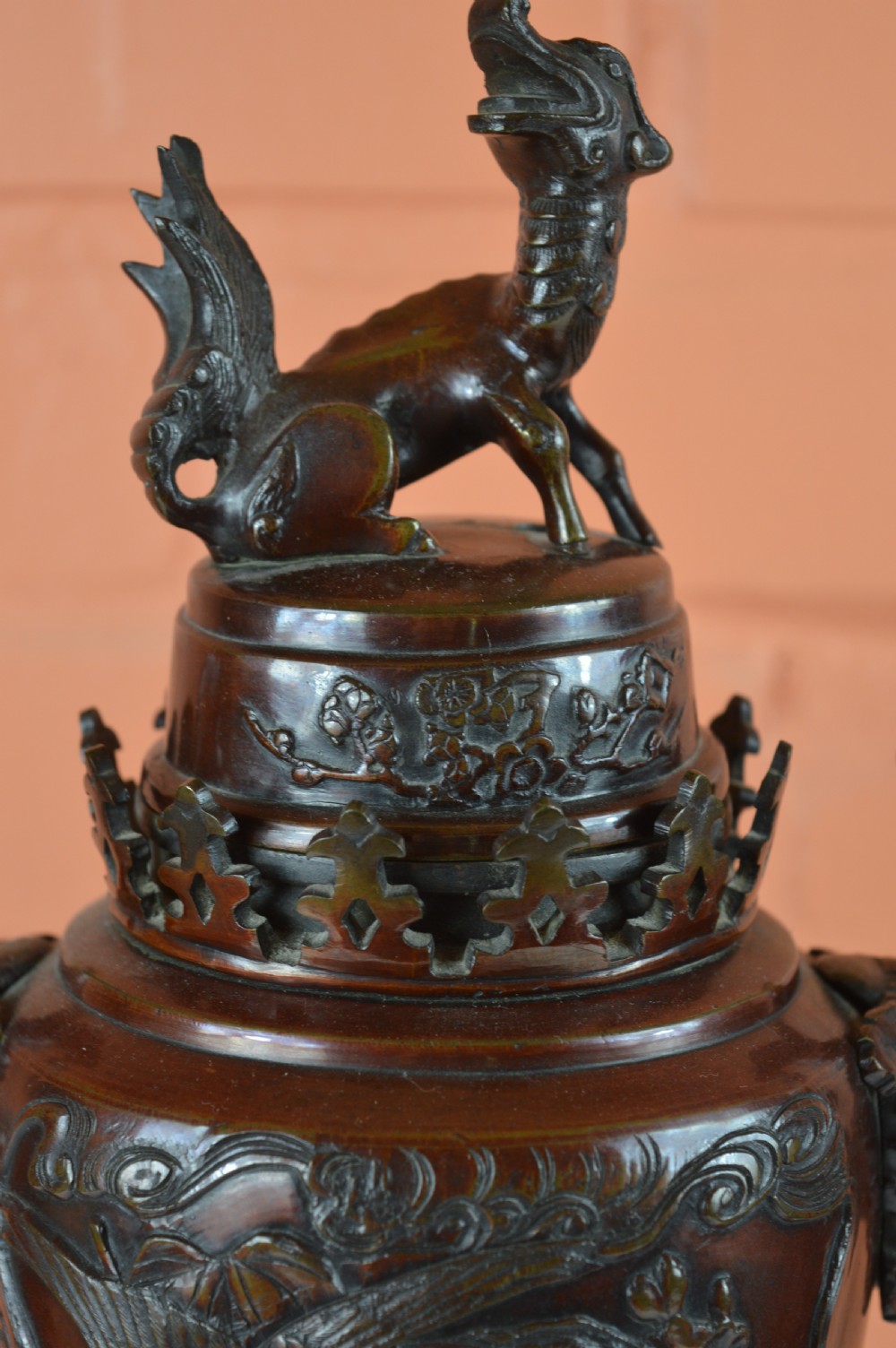 Pair Large Chinese Bronze Incense Burners, c1890 View III