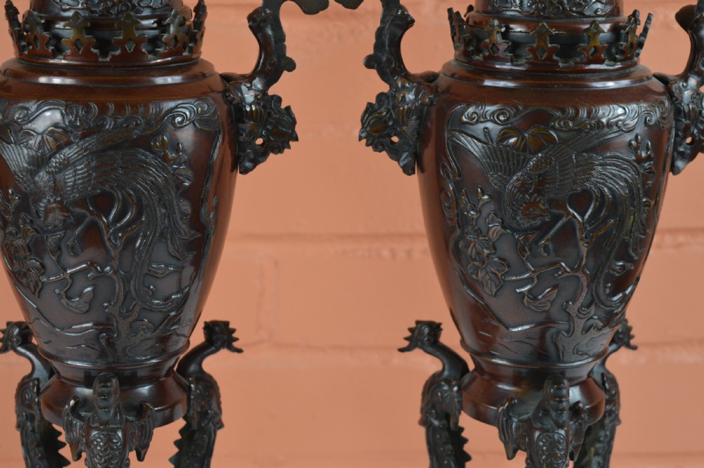 Pair Large Chinese Bronze Incense Burners, c1890 View IV