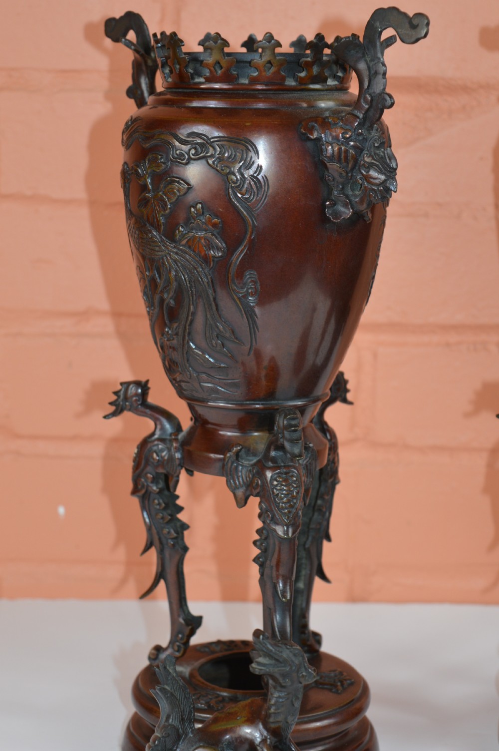Pair Large Chinese Bronze Incense Burners, c1890 View X