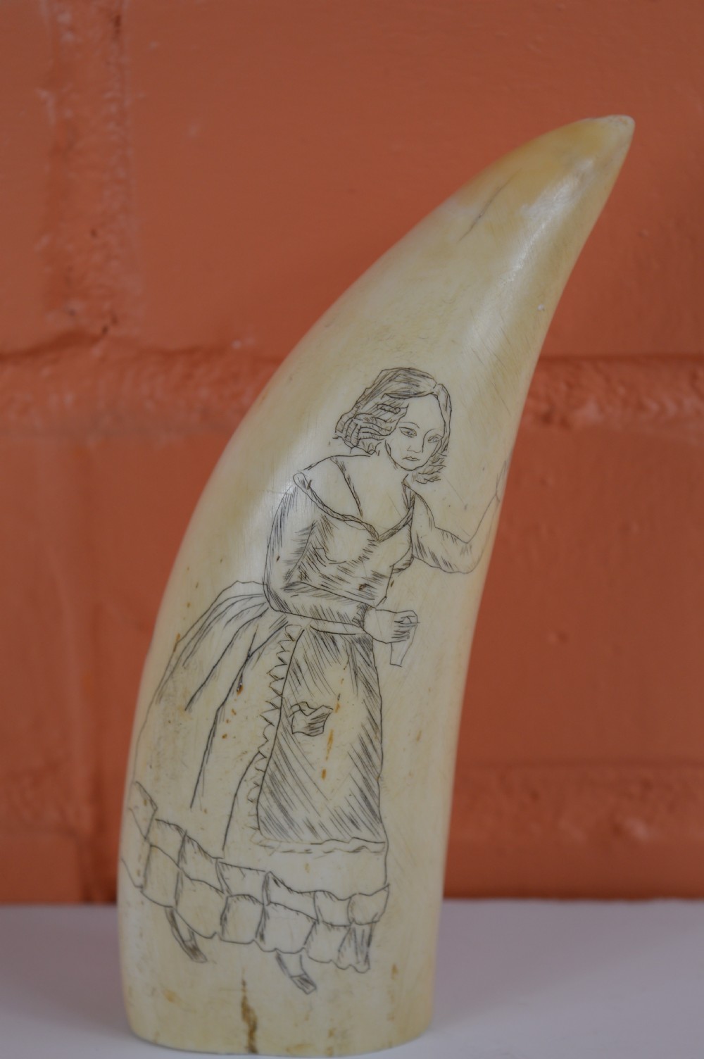 Large Whale Tooth Scrimshaw,c1880