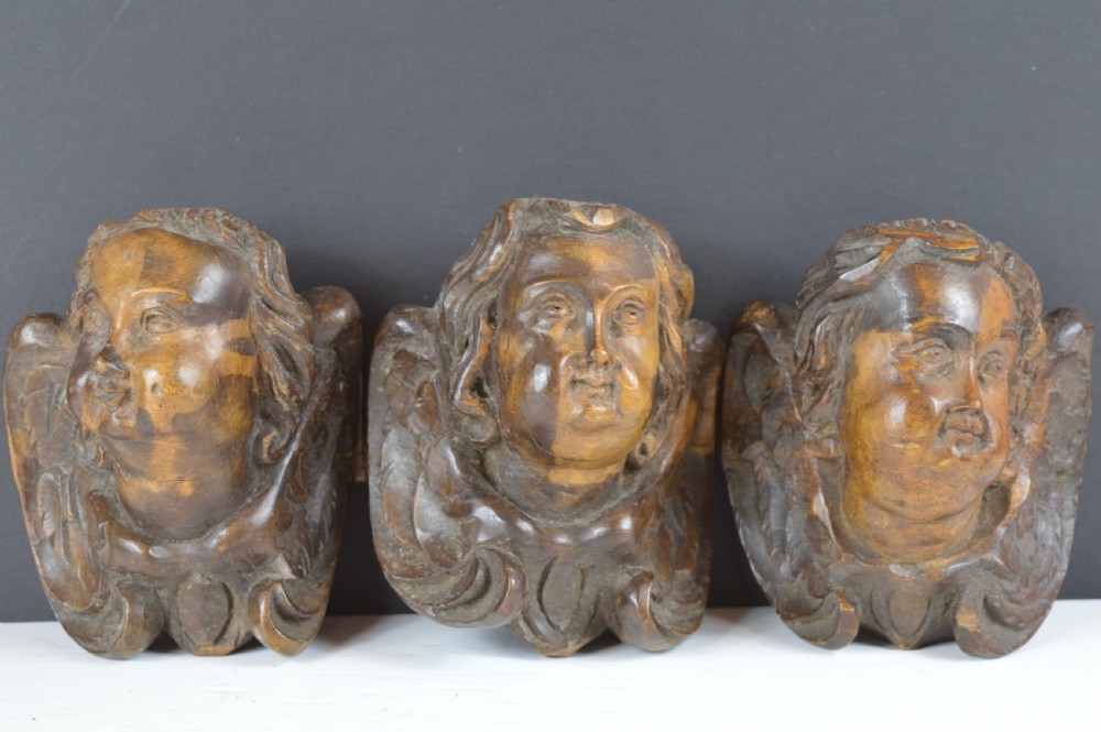 3 18th century Carved Wood Putti, c1780