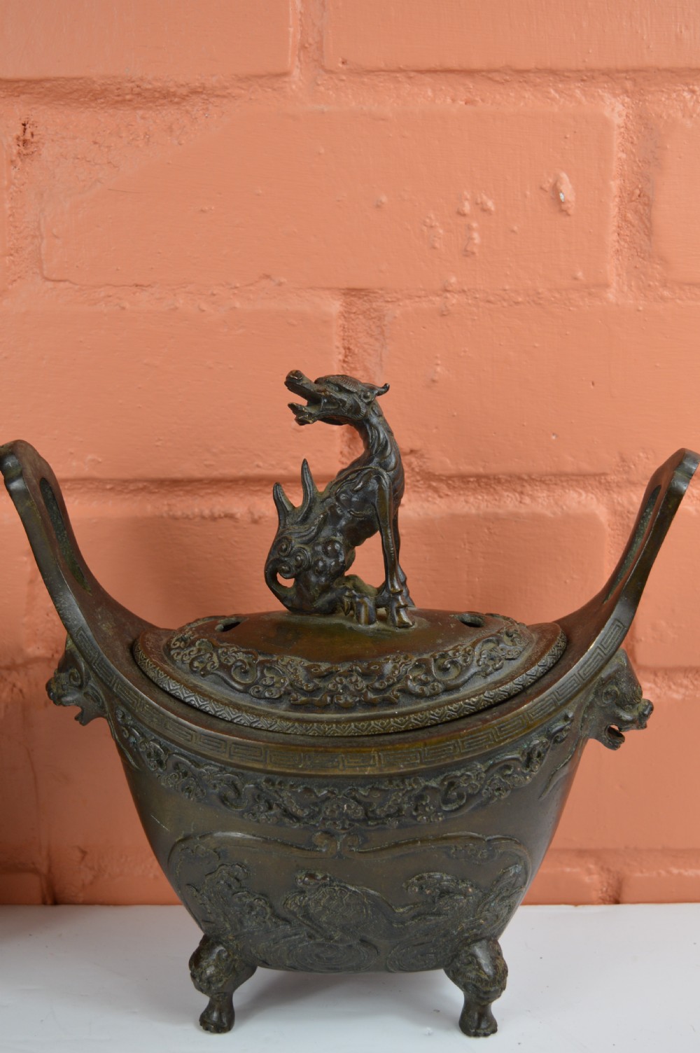 Pair Large (6kg) Chinese Bronze Censers, c1880 View II