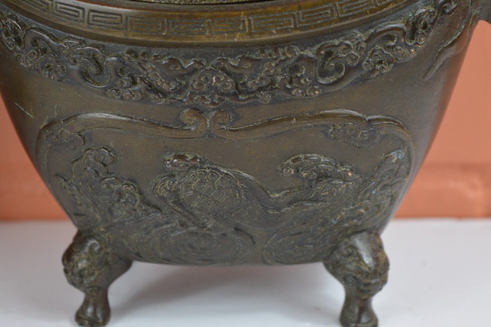 Pair Large (6kg) Chinese Bronze Censers, c1880 View III