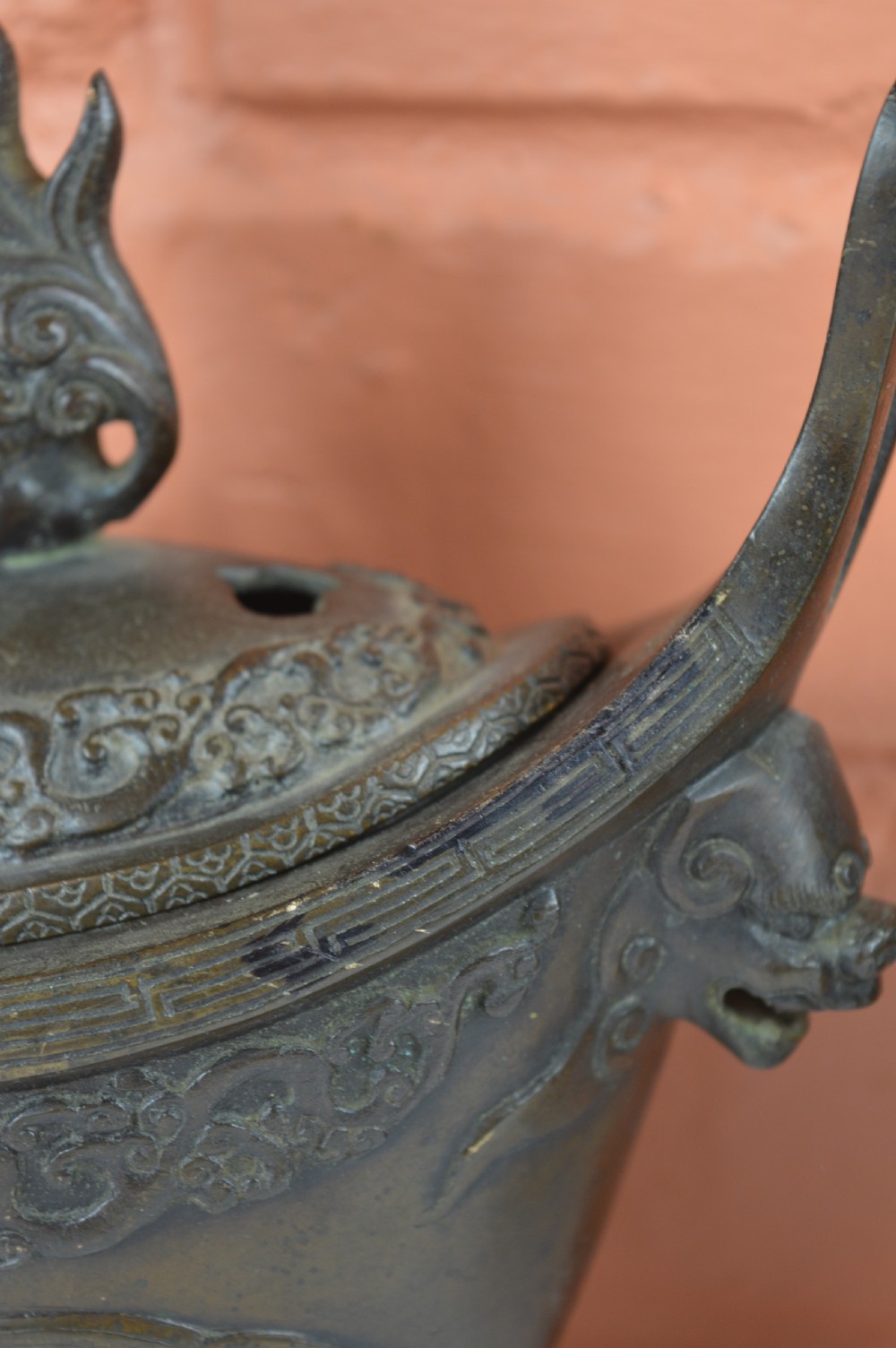 Pair Large (6kg) Chinese Bronze Censers, c1880 View IX