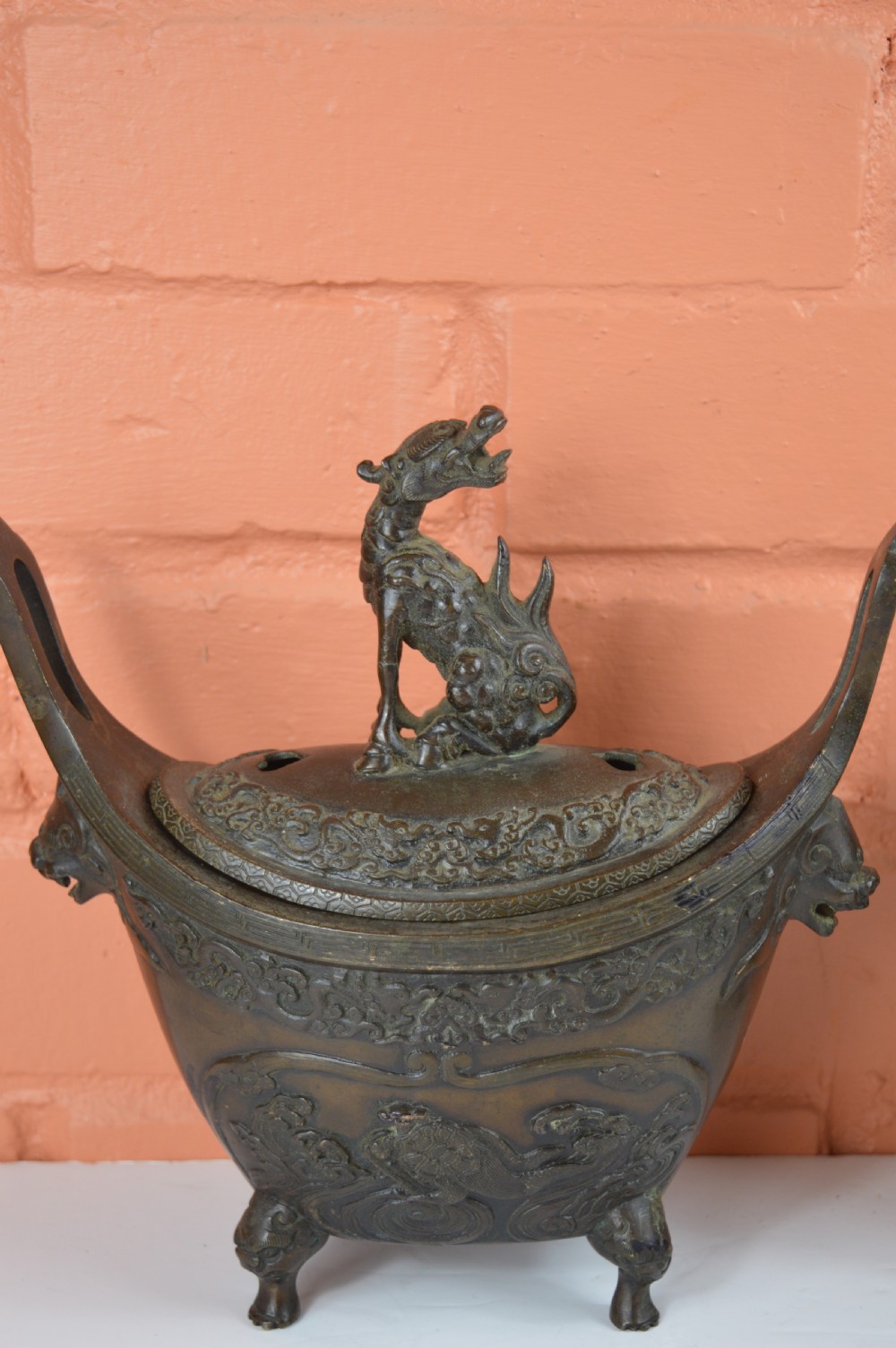 Pair Large (6kg) Chinese Bronze Censers, c1880 View X