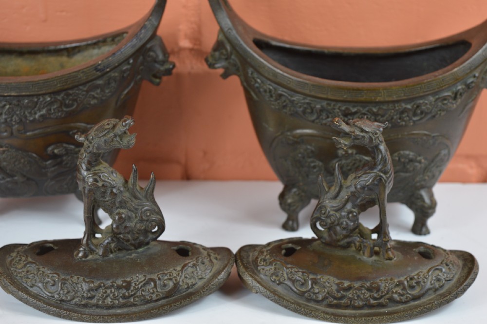 Pair Large (6kg) Chinese Bronze Censers, c1880 View XI