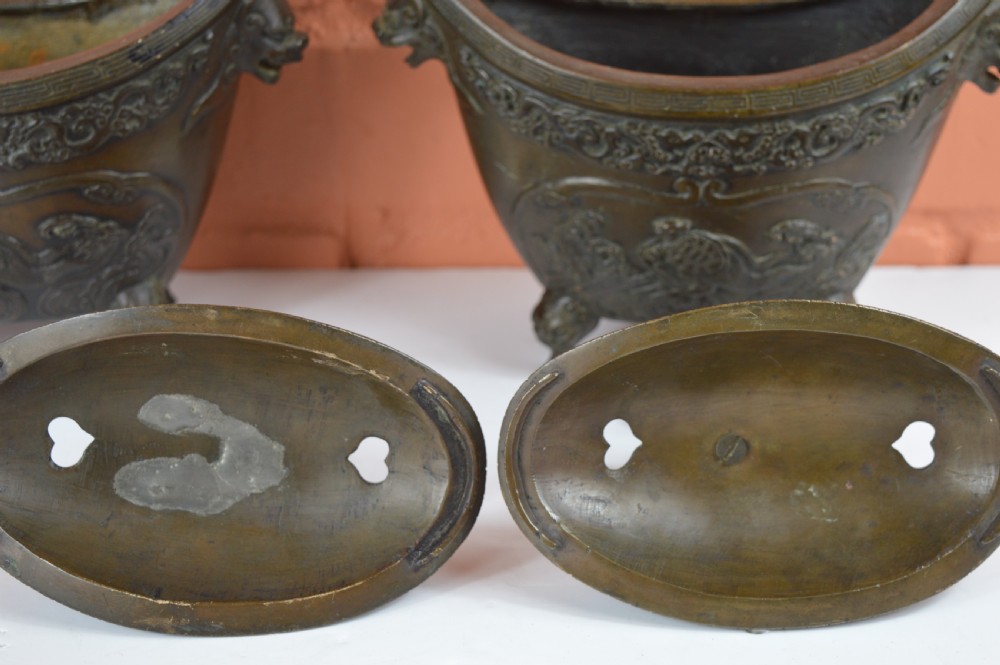 Pair Large (6kg) Chinese Bronze Censers, c1880 View XII