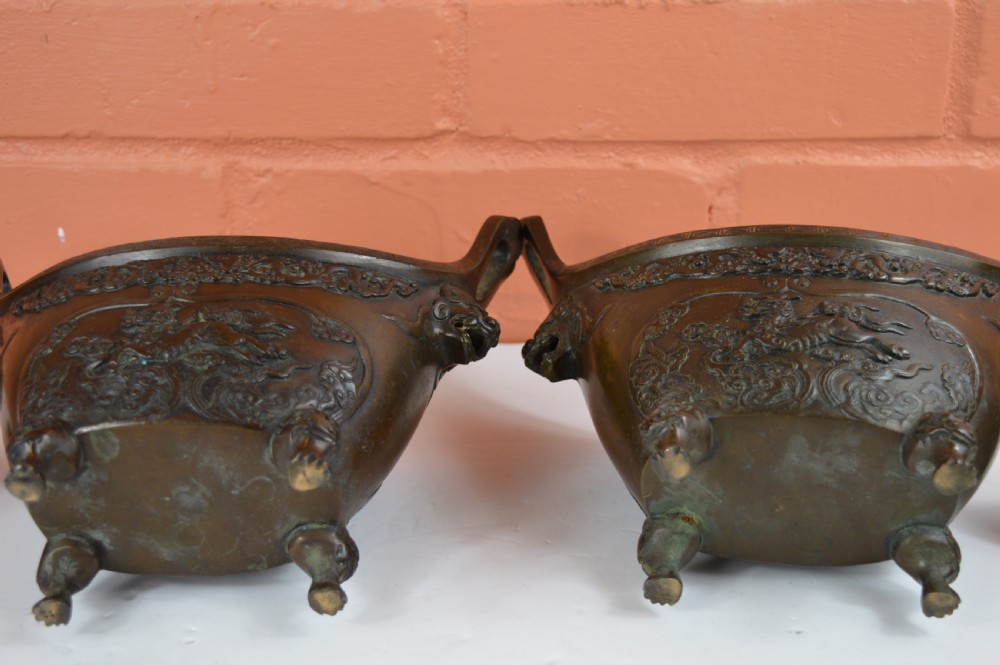 Pair Large (6kg) Chinese Bronze Censers, c1880 View XV