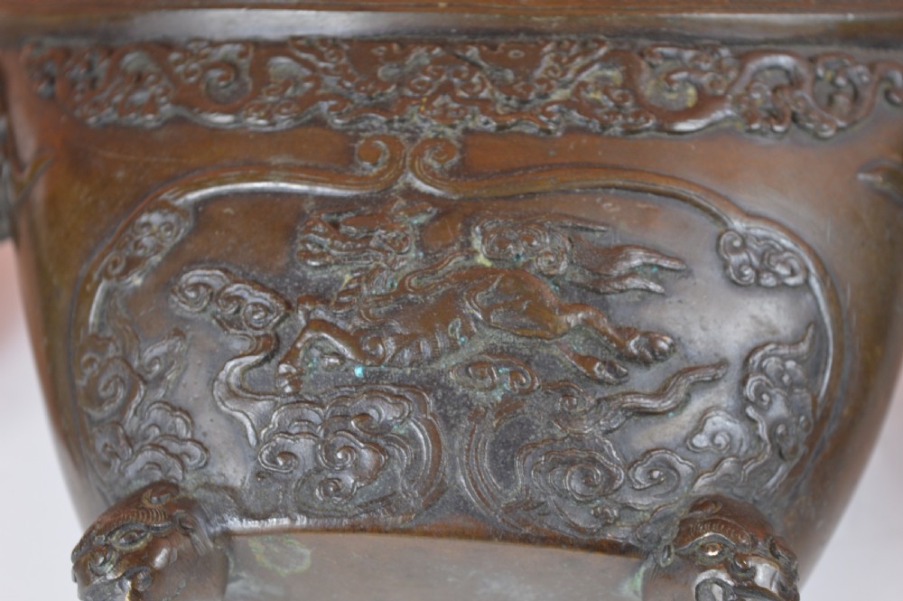 Pair Large (6kg) Chinese Bronze Censers, c1880 View XVII