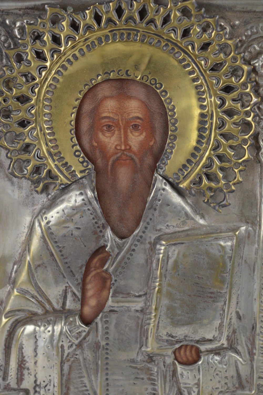 Large Russian Painted Icon In Metal Oklad,c1890  View II