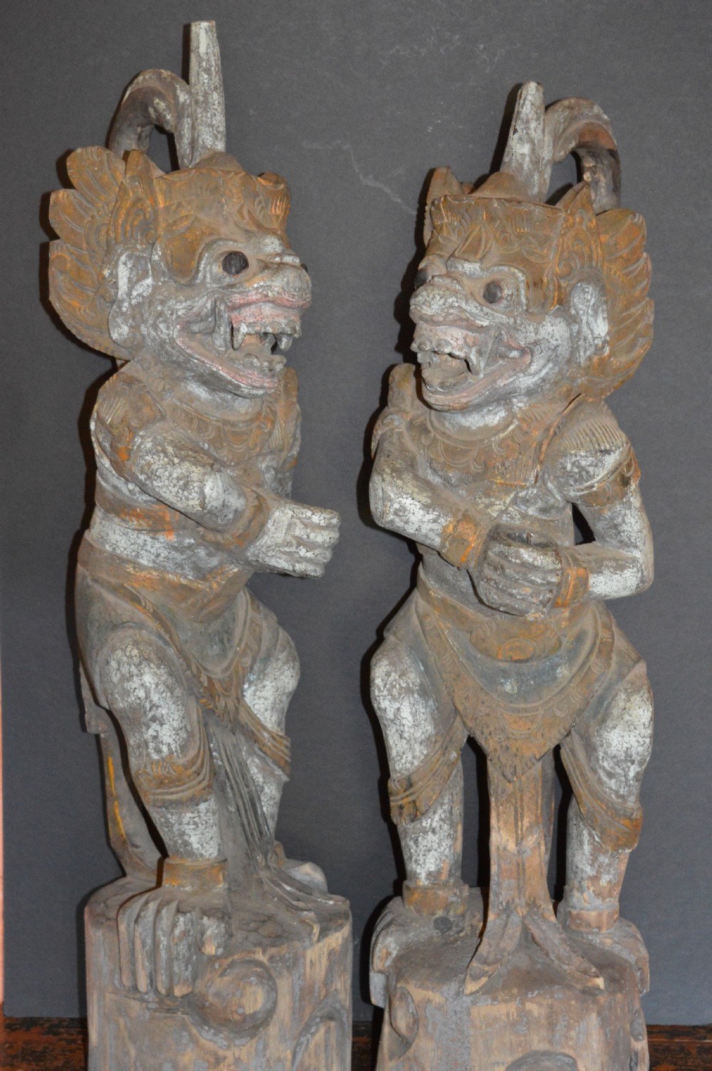 Pair Large Balinese Carved Temple Guardian Statues,c1890