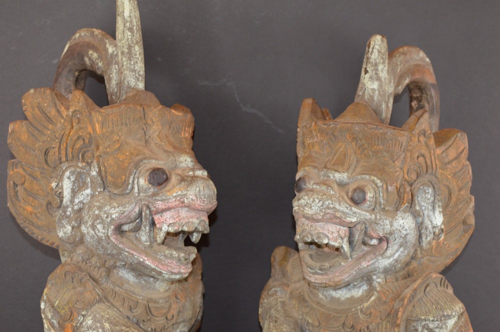 Pair Large Balinese Carved Temple Guardian Statues,c1890 View III