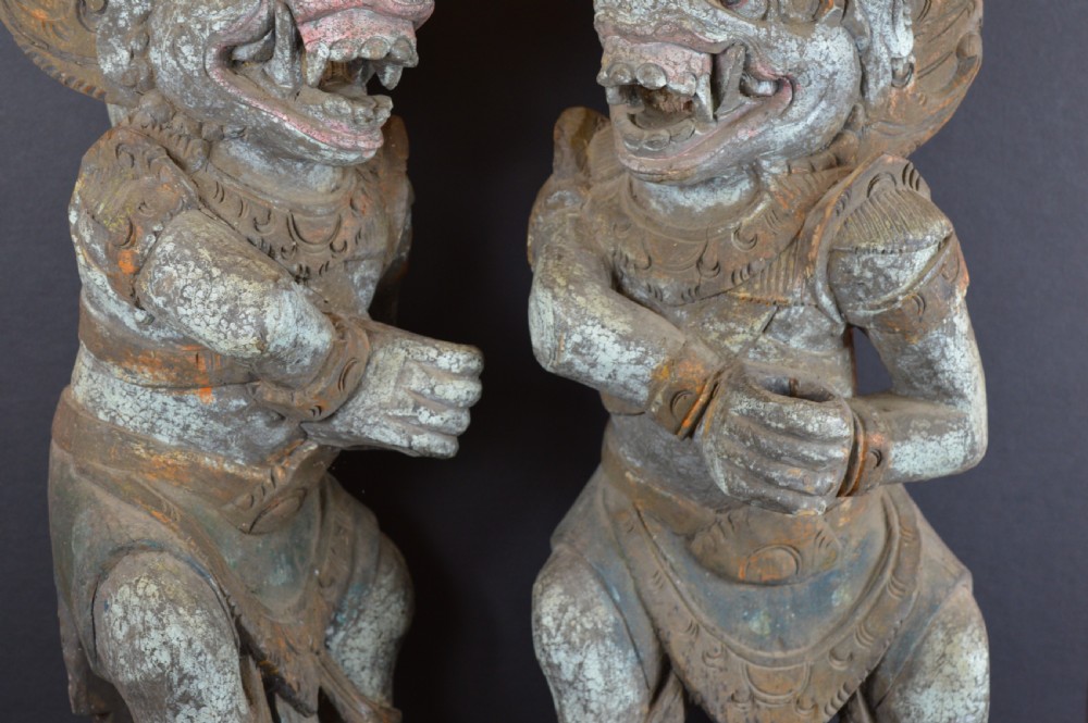 Pair Large Balinese Carved Temple Guardian Statues,c1890 View IV