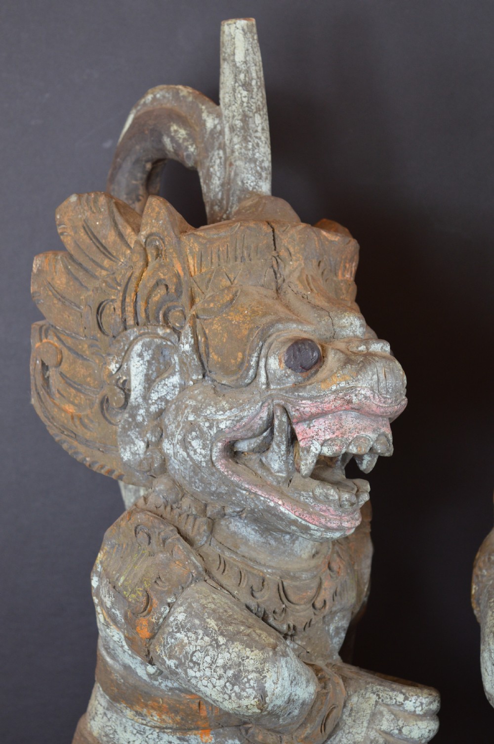 Pair Large Balinese Carved Temple Guardian Statues,c1890 View VII